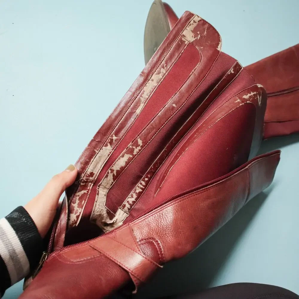 Marc Fisher Audrey Riding Boots Red Brown Leather Tall Buckle Womens 9 Classic